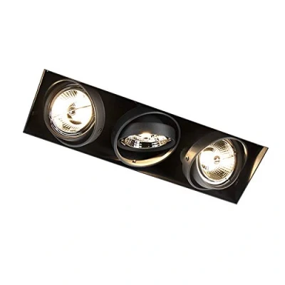 Imagen de Qazqa Moderno Foco empotrado negro orientable sin marco 3 luces ONEON Trimless AR70 Acero Rectangular Adecuado para LED Max. x 50 Watt