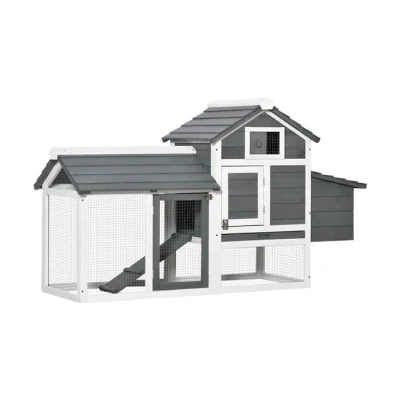 Imagen de PawHut Gallinero de Madera para Exterior Jaula 2 3 Gallineras con Corrales Alambre Techo Abrible Caja Nido Bandeja Extraíble y Rampa 150,5x54x87 cm Gris