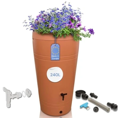 Imagen de YourCasa Deposito Agua 230 litros [Diseño Decore] Barril de Lluvia Resistente a Las heladas plástico bidon con Grifo depósito para jardín (Terracotta)