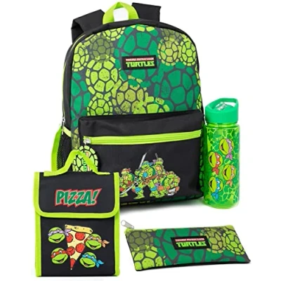 Imagen de Teenage Mutant Ninja Turtles 4 Piece Backpack Set Guerreros animados mochila verde Pizza Bolsa de almuerzo Estuche lápices Botella agua TMNT Regalos regreso a clases
