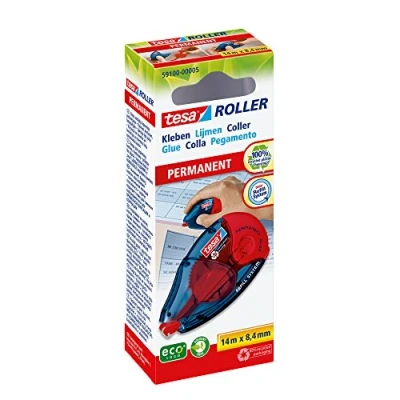 Imagen de Tesa Roller ecoLogo Pegamento en Cinta Permanente, Rodillo Adhesivo Recargable con Doble Cara Resistente al Rompimiento, Sin Disolventes, 14 m x 8.4 mm