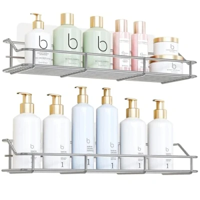 Imagen de Oriware Adhesivo Estante Ducha Cesta Estanteria Organizador Baño Inodoro Cocina Sin Taladro SUS304 Acero Inoxidable 2 Piezas