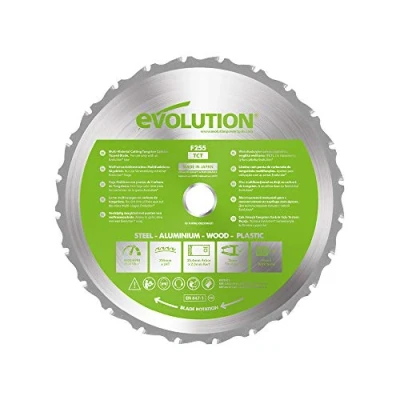 Imagen de Evolution Power Tools FURYBLADE255MULTI Hoja de Sierra Multiuso con Punta Acero Carburo FURY, 255 mm, Plata/Verde