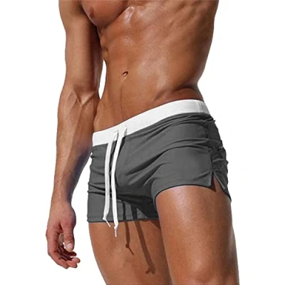 Imagen de TMEOG Bañador Hombre Corto, Pantalon Corto Deporte Traje de Baño Shorts Deportivos Natacion Surf Playa Calções Banho Homem con Bolsillo Cremallera(Gris Oscuro,M)