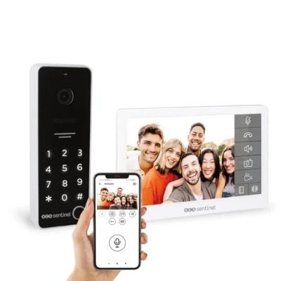Imagen de SCS Sentinel, PVF0054, Videoportero con Cable CODEVISIO WI FI, Pantalla LCD en Color de 7&quot;, visualización Fecha y Hora, Gran Angular 110 visión Nocturna, IP65, Teclado, Blanco