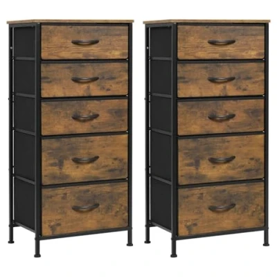Imagen de WOLTU Comoda Dormitorio, Cómoda con 5 Cajones de Tela, Juego 2, Cajonera Dormitorio para Armario, Almacenaje Estructura Metálica y MDF, Marrón Rústico, SSK004hov 2