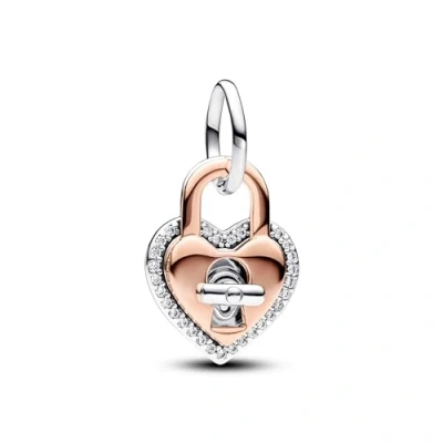 Imagen de Pandora Moments Colgante con diseño de candado en forma corazón plata ley y chapado oro rosa 14 quilates circonitas cúbicas transparentes