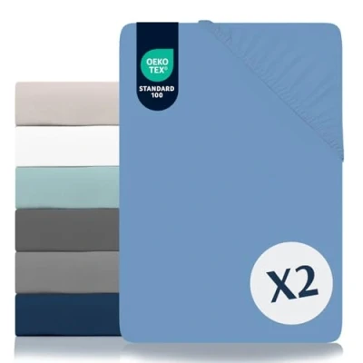 Imagen de Dreamzie Juego de 2 Sabanas 90x190/200 Ajustables Microfibra Ultra Suave Oeko Tex Certificado Bajeras Infantil Azul Cerúleo