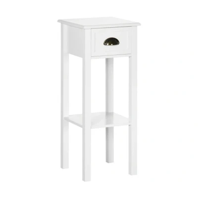 Imagen de HOMCOM Mesa Auxiliar Mesita de Noche con Cajón y Estante Almacenamiento Estilo Moderno para Sala Estar Dormitorio 30x30x75 cm Blanco