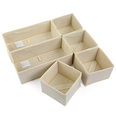Imagen de NEWSTYLE Organizador Cajones 6pcs Cajas Almacenaje Plegables de Tela para Guardar Ropa,Cajas Organizadoras Almacenamiento Divisores Sujetadores,Calcetines, Ropa Interior (Beige)