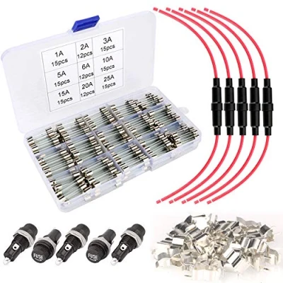 Imagen de Gebildet 126pcs 6x30mm Fusible de Tubo Vidrio Rápido Soplo + 5pcs AGC InlineTipo Tornillo Portafusibles con 16 AWG Alambre Panel Montaje +30pcs Asiento