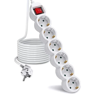 Imagen de EXTRASTAR Regleta Alargador de 3 Metros con 6 Enchufes e Interruptor, para el hogar, Oficina y Viajes, Blanco 1Pc