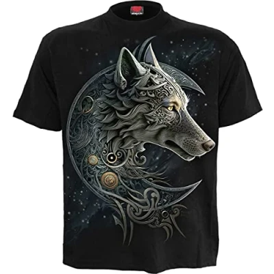 Imagen de Spiral Celtic Wolf Hombre Camiseta Negro L 100% algodón Regular