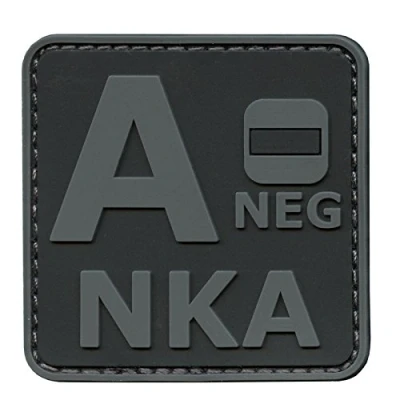 Imagen de Blackout Subdued ANEG A NKA Blood Type No Known Allergies Tactical Morale PVC Rubber Fastener Patch