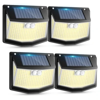 Imagen de Luz Exterior Solar LED Jardin: 248 Luces con Sensor de Movimiento 3 Modos Exteriores Lampara 270 Iluminacion IP65 Impermeable Focos Solares para Jardín Garaje Patio 4 Paquete