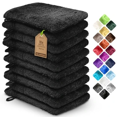 Imagen de NatureMark Paquete de 10 Manoplas Lavado Tejido Rizo, paños Lavado, 100% algodón, Negro, 10, 15 x 21 cm
