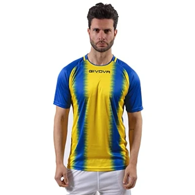 Imagen de givova Camiseta Stripe Interlock M/C, Azul Claro/Amarillo, L Unisex Adulto