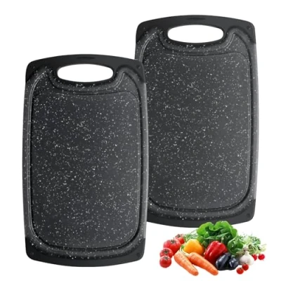 Imagen de Romon Tabla Cortar Cocina, 2 Tablas de Corte Plástico, Fáciles Limpiar y Antideslizante, 25 x 15 cm Cutting Board son Duras durable, Frutas para Verduras, Carne, Negro