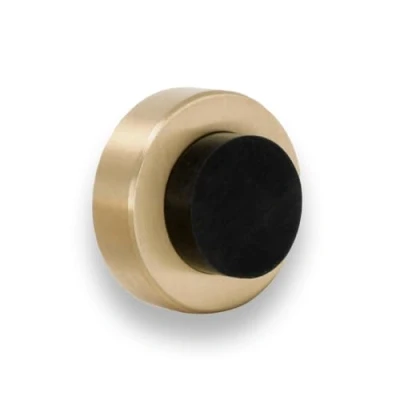 Imagen de EVI Herrajes Tope de Puerta Para Colocación en Pared 35 x 18 mm Latón Dorado Goma Negra Amortiguador Anti Golpes Manillas 2 Modos Instalación 04025435TPMLMT
