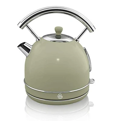 Imagen de Swan Retro SK14630GN Hervidor de Agua 1,8L, Tetera Eléctrica, Resistencia Oculta Acero Inoxidable, Inalámbrico, sin Cable, Diseño Vintage, Apagado Automático, Verde, 3000W, 3000 W