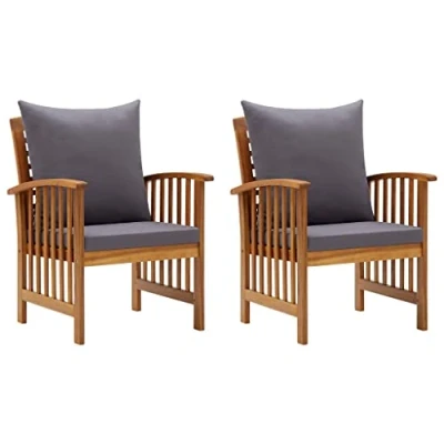 Imagen de vidaXL 2X Madera Maciza Acacia Sillas de Jardín con Cojines Asiento Mobiliario Muebles Hogar Cocina Restaurante Comedor Exterior Respaldo
