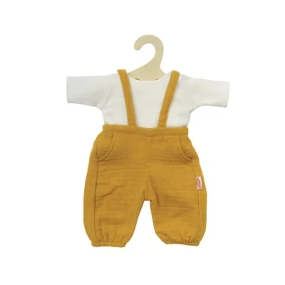 Imagen de Heless 2415 Ropa algodón 100% orgánico, Conjunto de 2 Piezas con Peto en Amarillo Miel y Camiseta Blanca para muñecas Peluches 35 a 45 cm, Color Yellow, Green (2415)