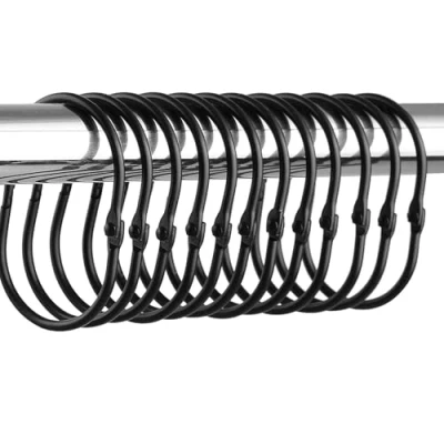 Imagen de Litinliv 25 Pcs Anillos Cortina Ducha,Anillas Colgantes de Ducha Metal Inoxidable, Anillas Metal, para Barra Ducha, Baños, Ventanas (Negro)