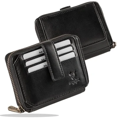 Imagen de MATADOR Cartera de piel auténtica GRANADA con cremallera YKK, Nappa Negro, 2.0, RFID