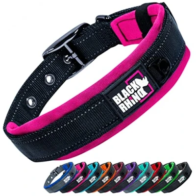Imagen de Black Rhino el Comfort Collar de Perro Ultra Suave Neopreno Acolchado para Todas Las Razas Altas prestaciones Ajustable Reflectante Resistente a la Intemperie (Grande, Rosa/Negro)