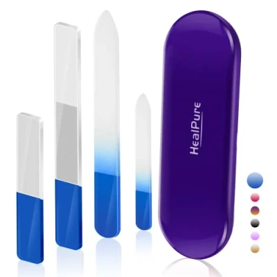 Imagen de Lima de uñas cristal y brillo uñas, 4 limas pulidor nano cristal, juego premium con funda, herramienta manicura profesional para naturales, regalo
