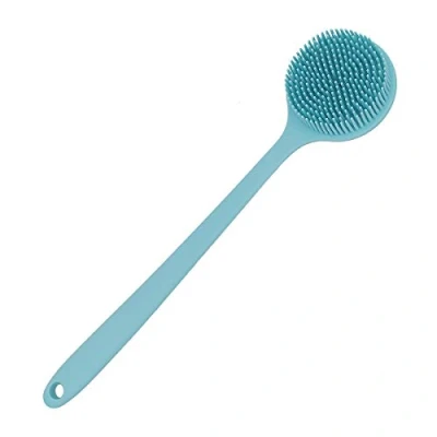 Imagen de DNC Cepillo de silicona suave con mango largo para ducha y cuerpo (azul)