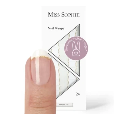 Imagen de Miss Sophie Lámina de uñas &quot;Delicate Tips&quot;, Transparente, Purpurina, Blanco, Nail Wraps 24 láminas autoadhesivas ultrafinas larga duración