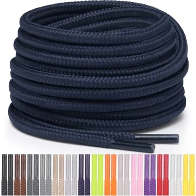 Imagen de Miscly Cordones Redondos para Zapatos, Zapatillas y Botas Disponibles en Múltiples Longitudes Colores (Azul Marino, 114 cm)
