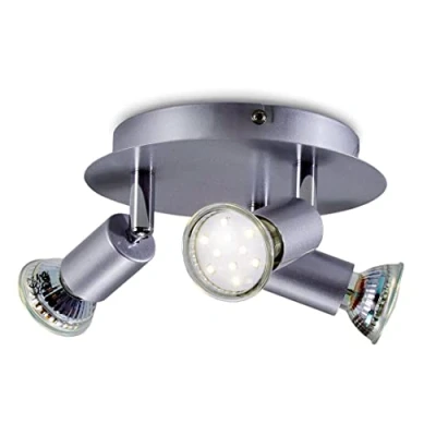 Imagen de B.K.Licht Lámpara de techo con 3 focos LED GU10, ajustables y giratorios para interiores, luz blanca cálida, 3W 250 lúmenes, 3000K, forma anillo, color titanio, glorieta