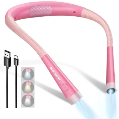 Imagen de Glocusent Luz de Lectura, Lampara Libro Lectura Recargable, 3 Colores, 6 Niveles Iluminación, Brazos Flexibles, Larga Duración, Perfecto para Leer, Tejer, Acampar, Reparar