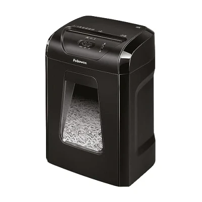 Imagen de Fellowes 12C Destructora trituradora de papel, corte en partículas, destruye hasta 12 hojas, uso personal, tritura tarjetas crédito, color negro