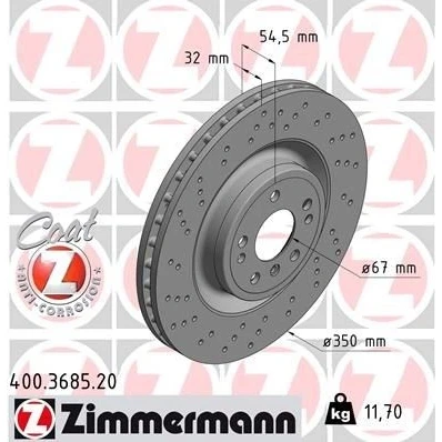 Imagen de ZIMMERMANN COAT Z 400.3685.20 Disco de freno 350 32 8/5 5 112 ventilación interna, perforado revestido altamente carbonizado MERCEDES BENZ: Clase ML