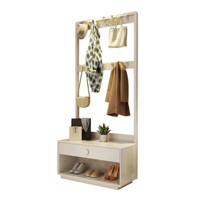 Imagen de Perchero Zapatero Recibidor de Pie con Banco y Almacenamiento Zapatos, tapizado Madera Ganchos (Color : Wit, Siz