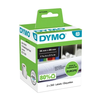 Imagen de Dymo labelwriter etiquetas de dirección papel adhesivas permanentes blanco 36x89 mm 520pcs S0722400