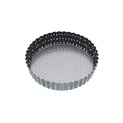 Imagen de MasterClass Crusty Bake Lata perforada para quiche de 18 cm con antiadherente sin PFOA y fondo suelto, acanalada, robusta acero al carbono 1 mm.