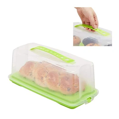 Imagen de Relaxdays Porta Tartas Rectangular, Recipiente para Pasteles con Tapa, Cake Box, PP, 15 x 37 16 cm, Verde