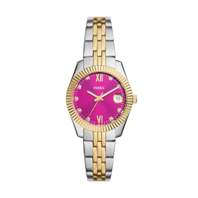 Imagen de Fossil Scarlette Reloj para mujer, movimiento de cuarzo con correa acero o piel, Tono plateado y rosa, 32MM