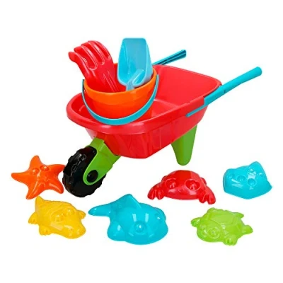Imagen de ColorBaby Carretilla de playa con 1 cubo, rastrillo, pala y 6 moldes (43507)