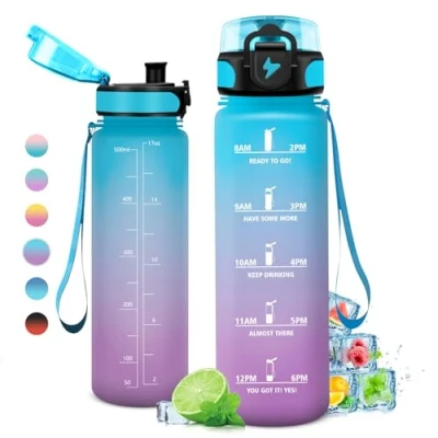 Imagen de Botella Agua Niños 500ml, Deporte, Gimnasio, Motivadora y Prueba de Fugas, Reutilizable, Garrafa para Niño, Colegio, Preescolar, Guardería, Bicicleta, Gym