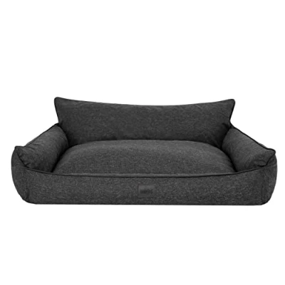 Imagen de Bjird Cama Perro Cuna para Perros Dormir, con Funda de Cordura Extraíble (Lavable a 30) Pequeños y Grandes Sofa 106 x 80 cm Negro Lino ecológico