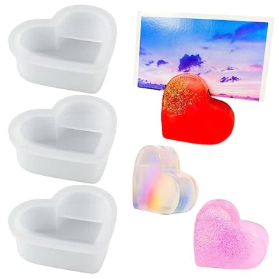 Imagen de 3 moldes de resina epoxi con forma corazón, pequeños silicona, adornos en molde epoxi, soporte para tarjetas visita,