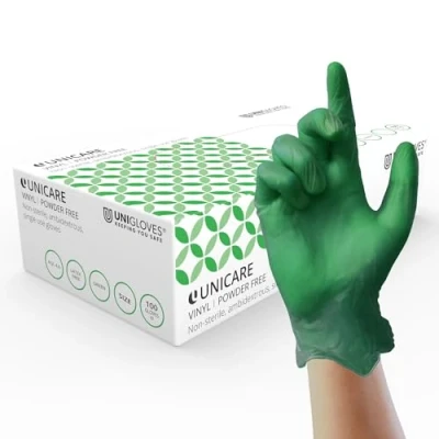 Imagen de UNIGLOVES Verde suave sin polvo vinilo guantes desechables Grande Caja de 100