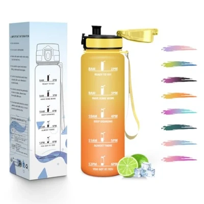 Imagen de HoneyHolly Botella Agua, 500ML, a Prueba de Fugas Cantimplora, Reutilizable Agua Gimnasio, con Marcador Tiempo, Water Bottle para Correr, Andar en Bicicleta, Trabajar, Ir La Escuela