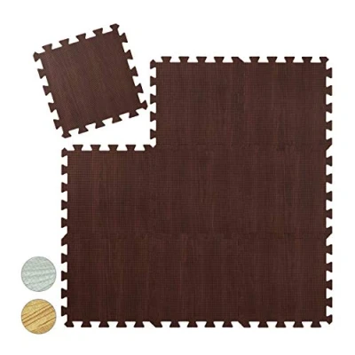 Imagen de Relaxdays Suelo Goma Estilo Madera, Esterilla Fitness, Puzle 9 Piezas, Colchoneta Gimnasio, sin BPA, Marrón Oscuro