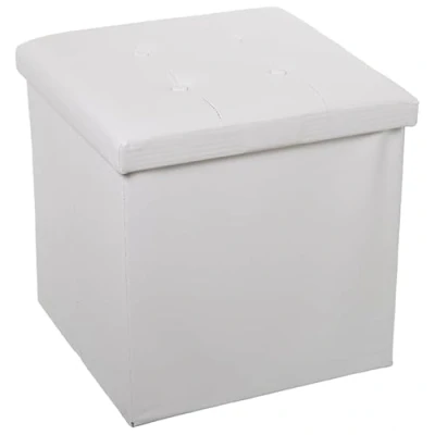 Imagen de DRW Puf pegable con almacenaje 45x45x45 cm (Blanco Polipiel)